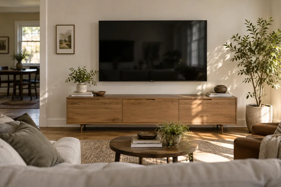 Illustrative TV installation interior, AI-generated concept